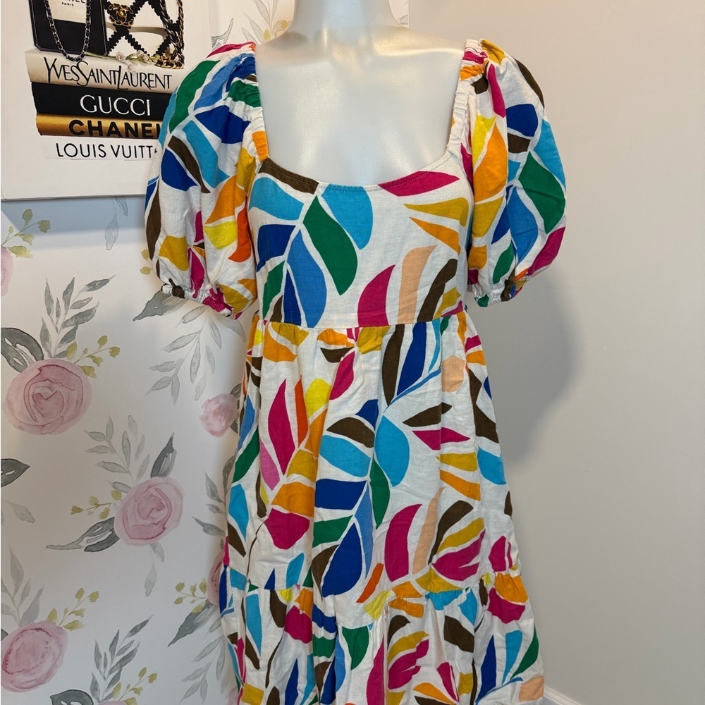 Tabitha Brown Vibrant Multicolor Leaf Print Mini Dress
